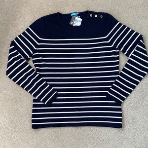 J. McLaughlin Navy and White Striped Crew Neck Sweater. Size medium. NWT